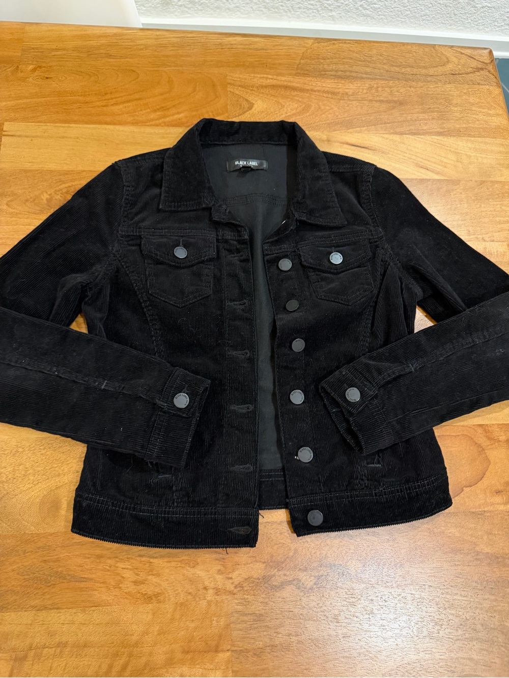 Black Label Black Corduroy Button Front Jean Jacket Size Small